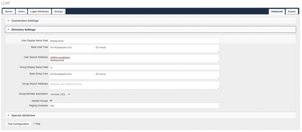 owncloud AD Directory Settings